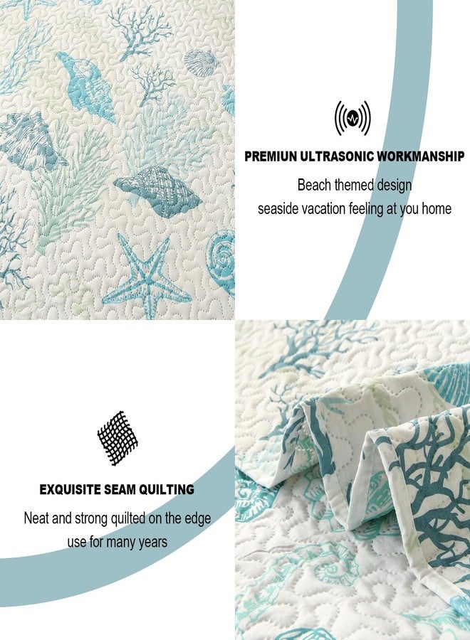 CHESITY 3-Piece Ocean Quilts Set Full/Queen Size Beach Bedspread Lightweight Coastal Bedding Reversible Bedding Cover Nautical Coverlet Set Seaweed Coral Beach Conch Sheet(90"x90") - Image 5