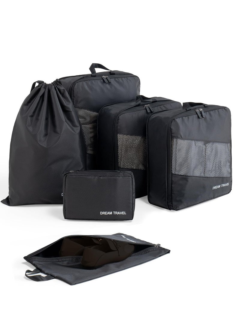 KASTWAVE - Packing Cubes for Travel, 6 Pcs Lightweight Luggage Organizer Bag Travel Cubes, Durable Travel Bags, Foldable Suitcase Bags Set for Travel Accessories and Essentials, Black - Image 1