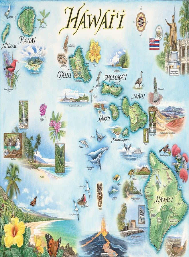 Xplorer Maps Hawai'i Islands Map Poster - 24x18 Vintage-Style Lithographic Print with Soy-Based Inks - Made in USA - Image 1