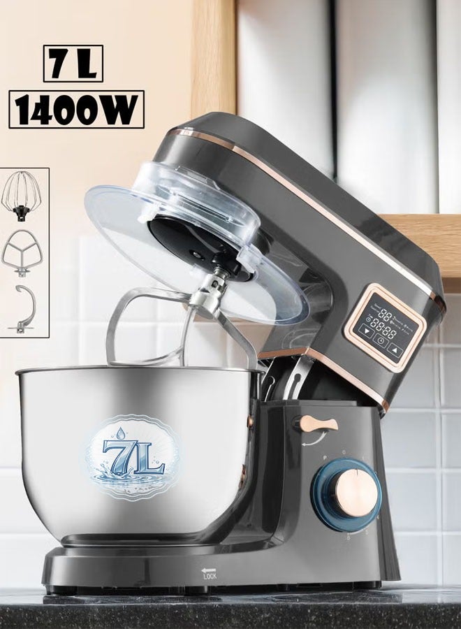 توسكانا يو عجانة كهربائية و خلاط  سعة 7 لتر و قوة 1400 واط 6 سرعات مزودة بشاشة لمس رقمية و غطاء وإضاءة ال اي دي مع 3 ملحقات خفق (خطاف عجين،مضرب سلكي،مضرب خفق) - Image 1