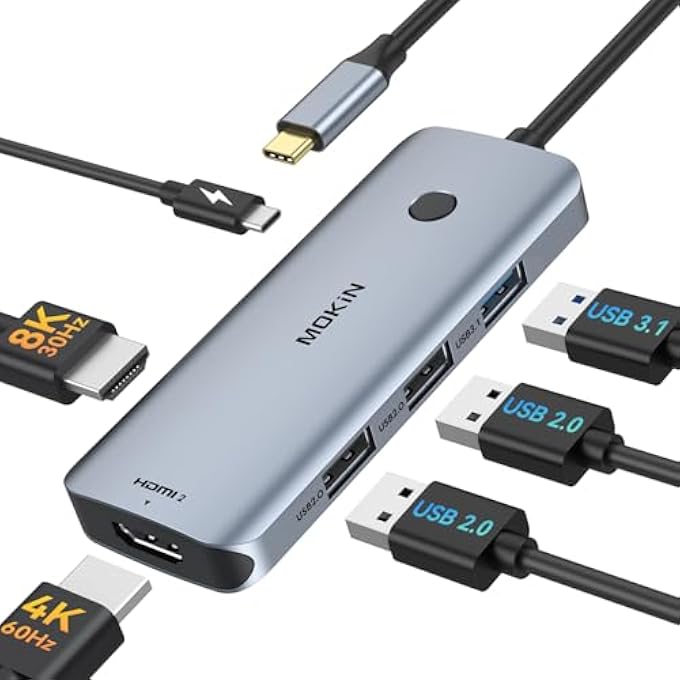 Mokin DOCKING STATION USB C TO DUAL HDMI ADAPTER, USB C HUB DU AL HD MI MONITORS FOR WINDOWS,US B C ADAPTER WITH DUAL HDMI,3 USB PORT,PD COMPATIBLE FOR DELL XPS 13/15, LENOVO YOGA,ETC - Image 1