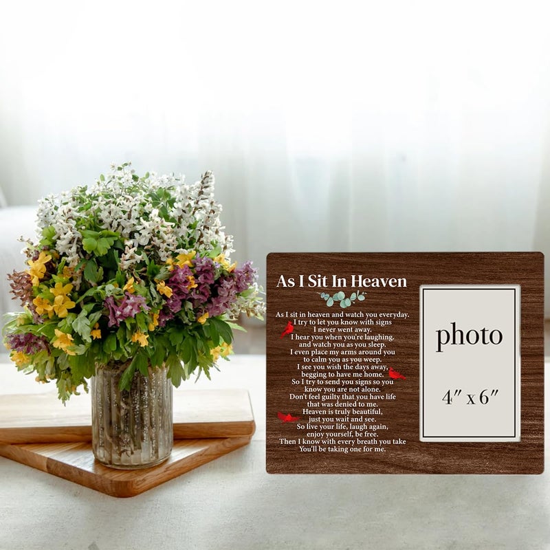 Zauly Sympathy Gift Wood Picture Frame, Memorial Gift for Loss of Loved One, As I Sit in Heaven Picture Frames, 4 x 6 Inch Photo - Image 5