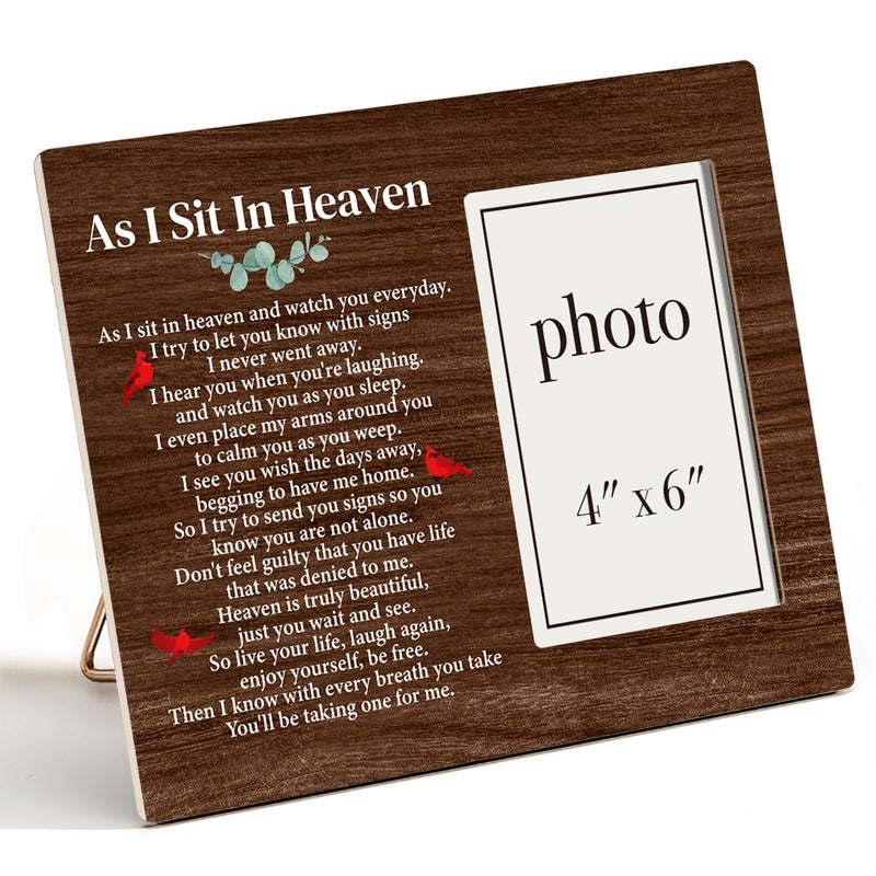 Zauly Sympathy Gift Wood Picture Frame, Memorial Gift for Loss of Loved One, As I Sit in Heaven Picture Frames, 4 x 6 Inch Photo - Image 1