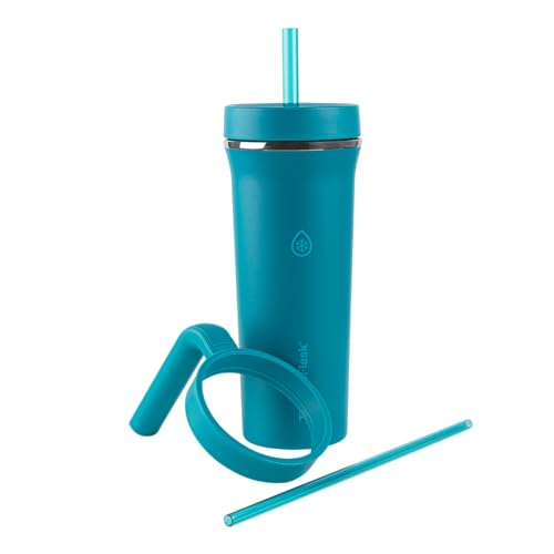 ThermoFlask Premium Quality Double Wall Insulated Stainless Steel Tumbler with Handle and Straw Lid, 32 Ounce, 2-Pack, Crystal Teal/Circular Grey - Image 3