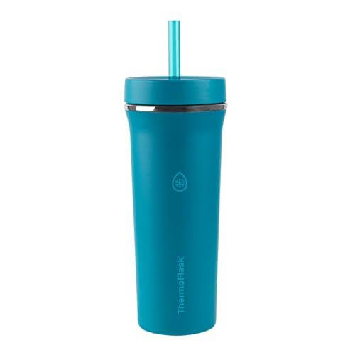 ThermoFlask Premium Quality Double Wall Insulated Stainless Steel Tumbler with Handle and Straw Lid, 32 Ounce, 2-Pack, Crystal Teal/Circular Grey - Image 5