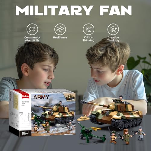 Sluban WW2 Tiger II Army Tank, Building Kit Set, Military Model Toys, with 4 Soldier Figures, Gifts for 6-12 Years Kids Old Army Toys, Compatible with Lego Tank, 930 PCS - Image 5