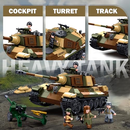 Sluban WW2 Tiger II Army Tank, Building Kit Set, Military Model Toys, with 4 Soldier Figures, Gifts for 6-12 Years Kids Old Army Toys, Compatible with Lego Tank, 930 PCS - Image 4