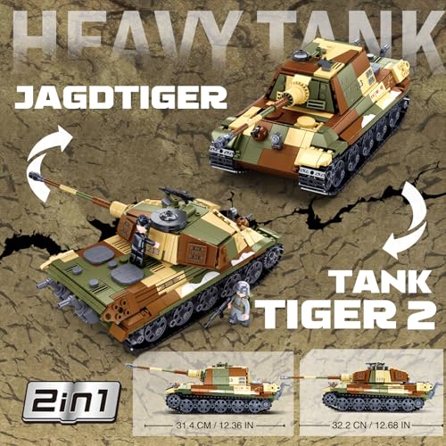 Sluban WW2 Tiger II Army Tank, Building Kit Set, Military Model Toys, with 4 Soldier Figures, Gifts for 6-12 Years Kids Old Army Toys, Compatible with Lego Tank, 930 PCS - Image 3