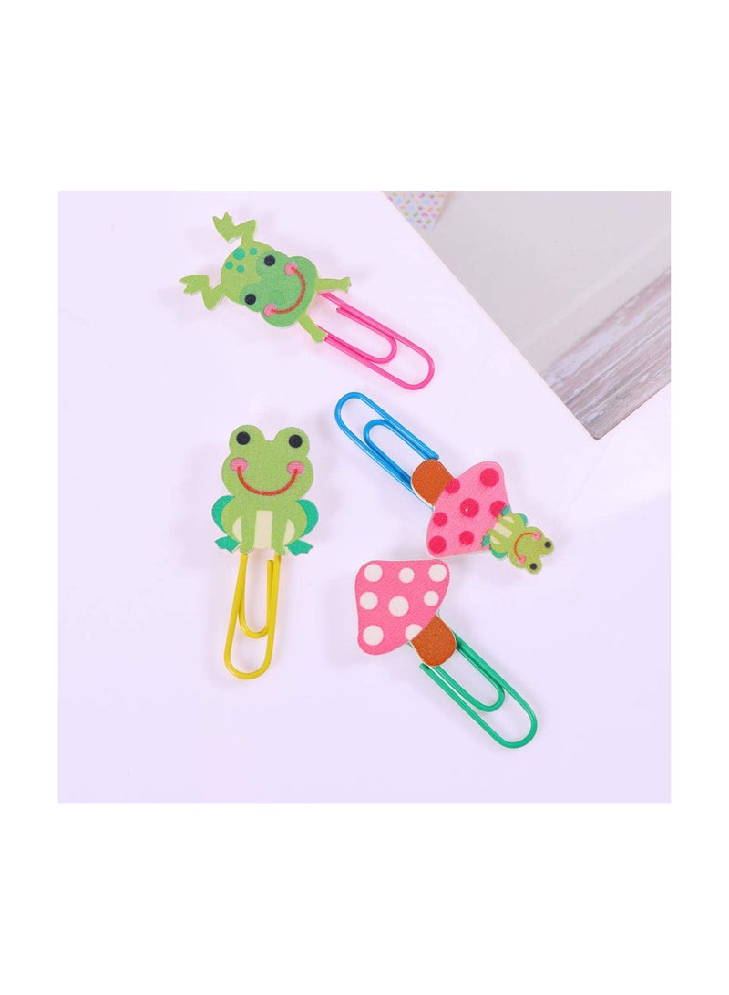 GGOOT 5Pcs Paper Clips Wooden Memo Clip Cartoon Animal Bookmark Lotus Leaf Frog Funny Paperclips Stationery School Office Supplies  - Image 5