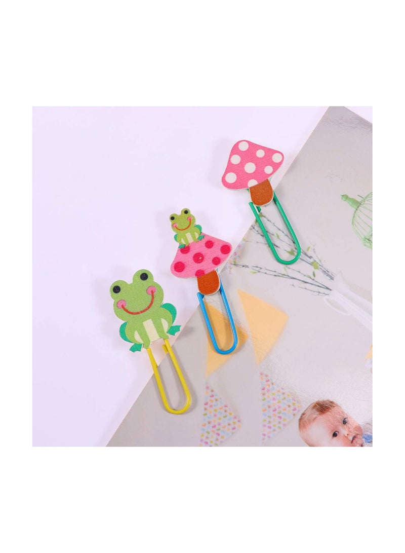 GGOOT 5Pcs Paper Clips Wooden Memo Clip Cartoon Animal Bookmark Lotus Leaf Frog Funny Paperclips Stationery School Office Supplies  - Image 3