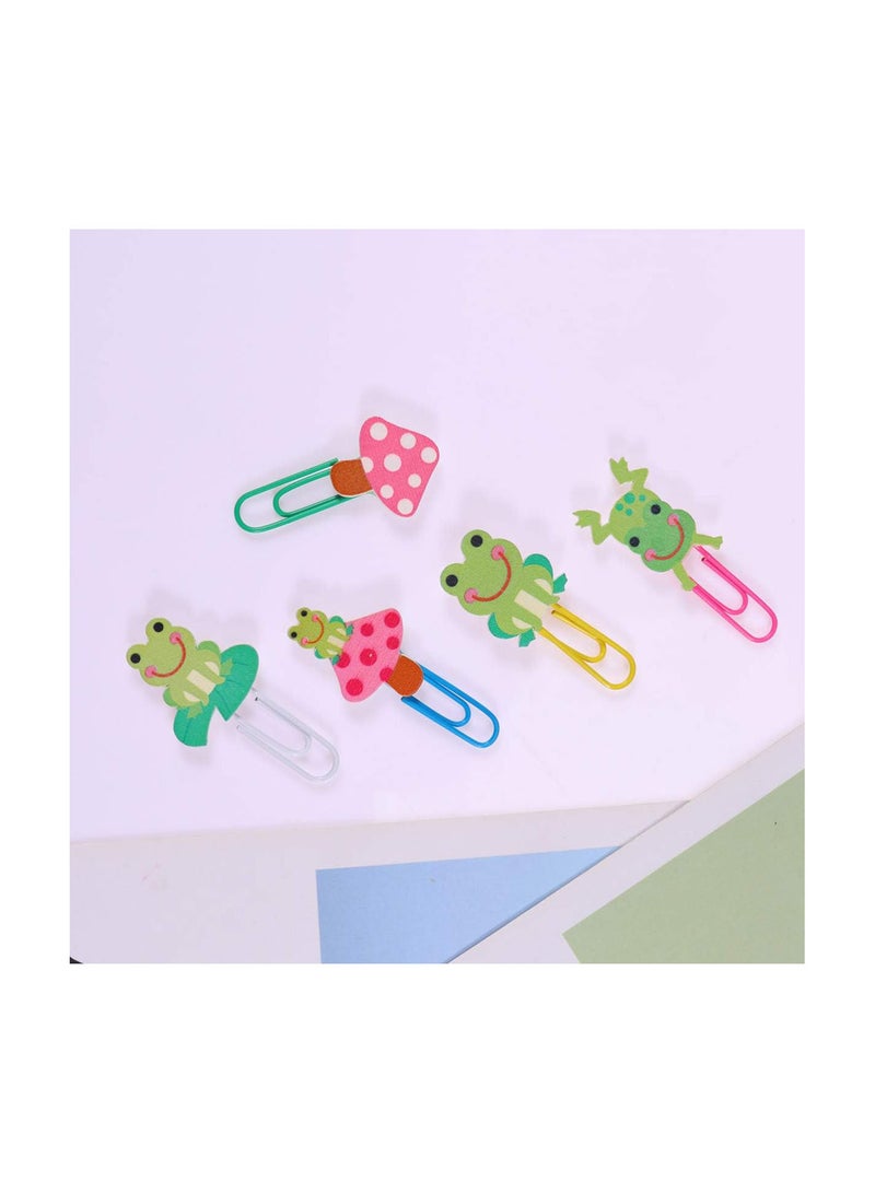 GGOOT 5Pcs Paper Clips Wooden Memo Clip Cartoon Animal Bookmark Lotus Leaf Frog Funny Paperclips Stationery School Office Supplies  - Image 4