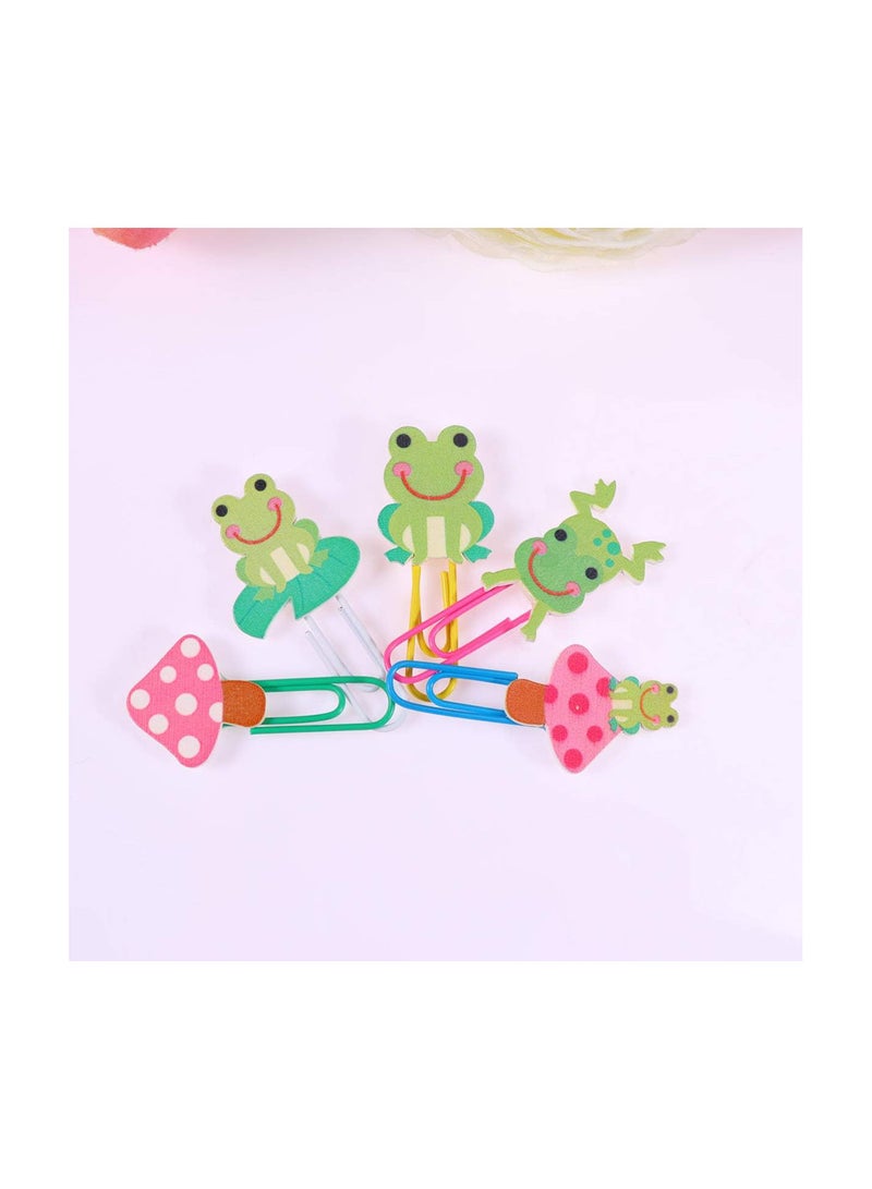 GGOOT 5Pcs Paper Clips Wooden Memo Clip Cartoon Animal Bookmark Lotus Leaf Frog Funny Paperclips Stationery School Office Supplies  - Image 2