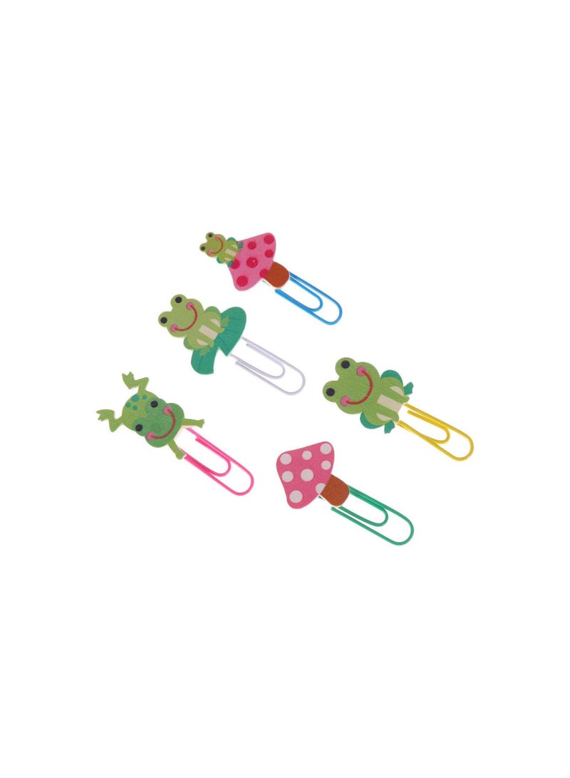 GGOOT 5Pcs Paper Clips Wooden Memo Clip Cartoon Animal Bookmark Lotus Leaf Frog Funny Paperclips Stationery School Office Supplies  - Image 1