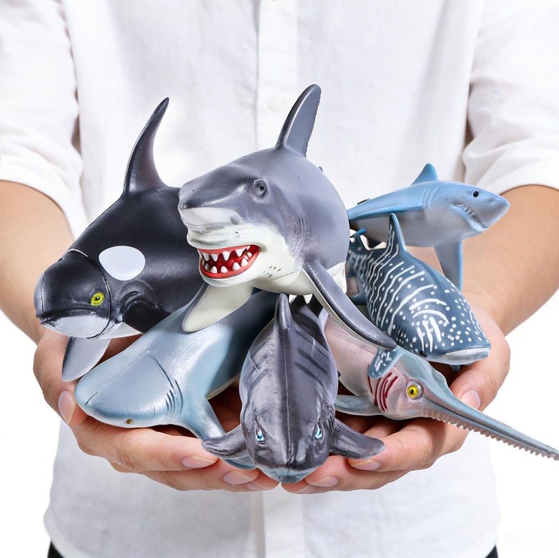 SIENON 11pcs Shark Figures with Booklet, Realistic Sea Creatures Bath Toys Whale Shark Ocean Animal Figurines for Kids Educational Birthday Party Favors Cake Toppers - Image 4
