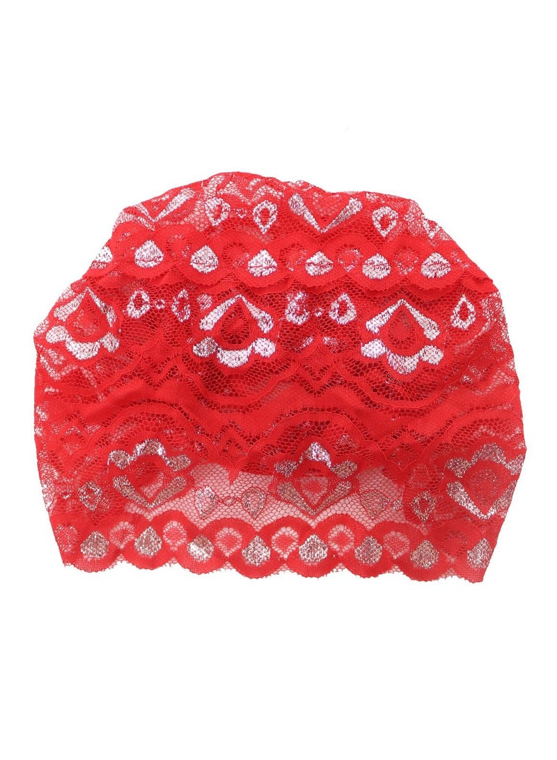 Loquat Women's Solid Color Shiny Lace Hijab Inner Cap Red  - Image 2
