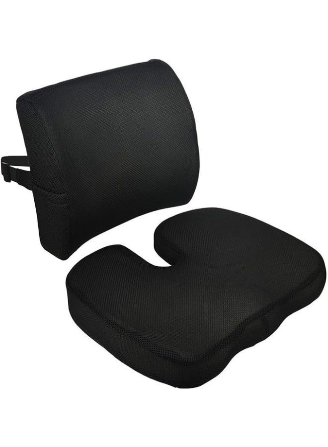 2-in-1 Premium Memory Foam Seat Cushion & Lumbar Support Kit - Ergonomic Back & Coccyx Pillow for Back Pain Relief - Practical for Car, Office Chair, Wheelchair - Image 1