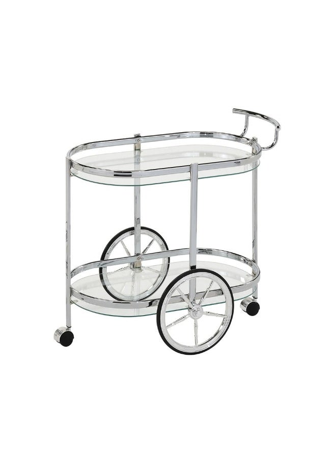 DANUBE HOME Hedona Serving Trolley Metal Frame Painted Finish Tempered Glass Table Top Modern Rolling Bar Cart Stylish Serving Cart For Living Room Dining Room â€“ Clear And Silver
