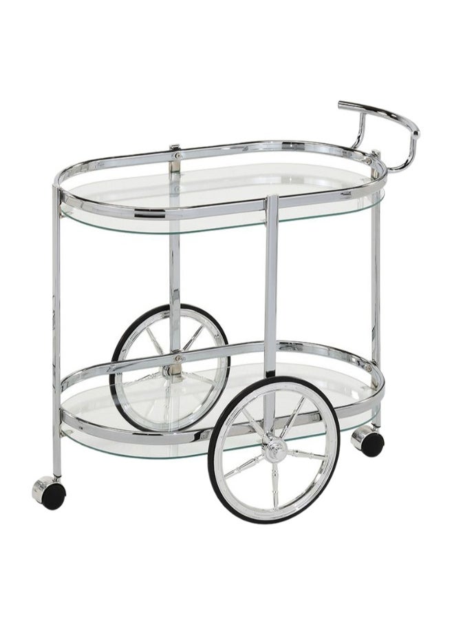 DANUBE HOME Hedona Serving Trolley Metal Frame Painted Finish Tempered Glass Table Top Modern Rolling Bar Cart Stylish Serving Cart For Living Room Dining Room â€“ Clear And Silver 