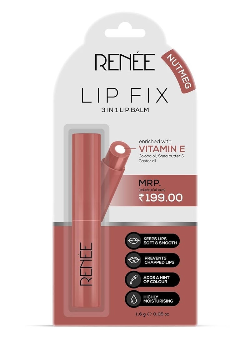 رينيه مرطب الشفاه الملون 3 في 1 من رينيه، 02 جوزة الطيب، 1.6 جم، يعالج تفتيح وتغذية العناية الثنائية الأساسية الغنية بفيتامين E وزبدة الشيا وزيت الجوجوبا للشفاه الجافة والمتشققة - Image 1