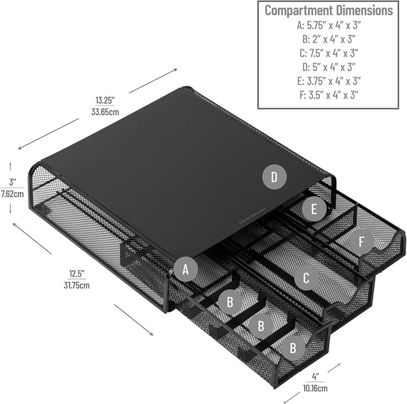 Mind Reader Monitor Stand, Ventilated Laptop Riser, Desktop Organizer, Storage, Metal Mesh, 13.25"L x 12.5"W x 3"H, Black - Image 3
