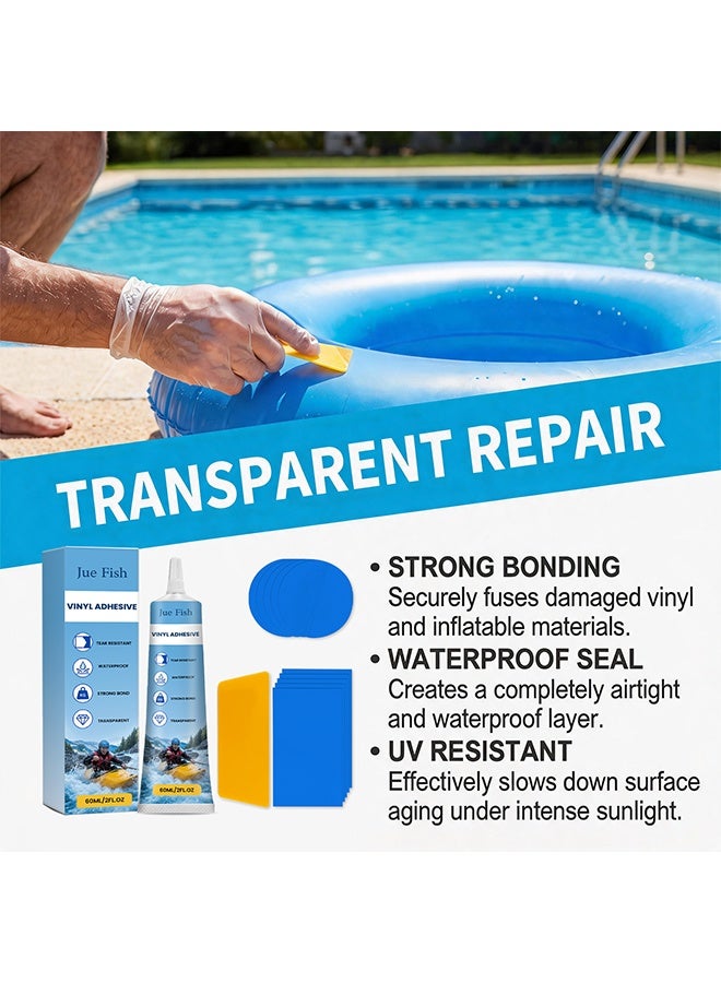 JUE FISH Air Mattress Patch Kit, Vinyl Pool Liner Repair Kit, Inflatable Repair Patch Kit for Air Beds, Hot Tubs, Inflatable Boats, Bounce House, Swim Rings & Toys (60ml) - Image 3
