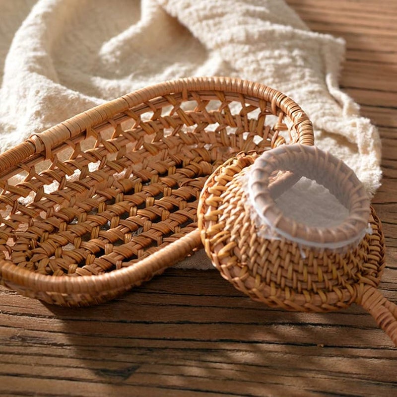 Cabilock Rattan Woven Towel Organizer Basket Portable Storage for Bathroom Laundry - Image 3