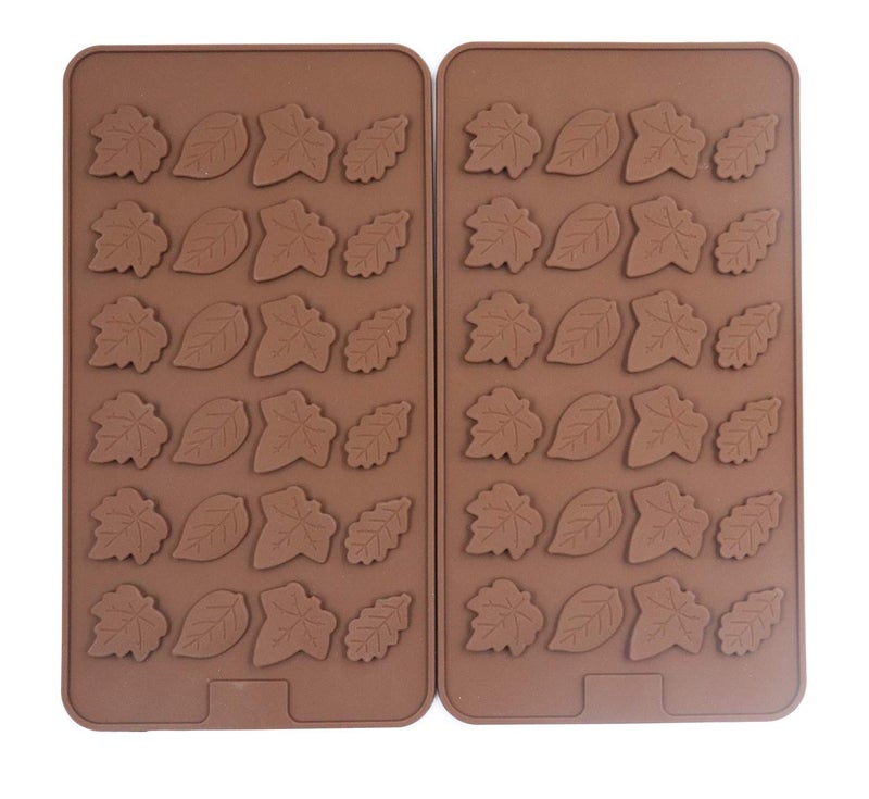 Sowaka 2 Pcs Leaf Shape Chocolate Mold 24 Cavity Brown Silicone Soft Mold for leave Baking Candy Muffin - Image 1