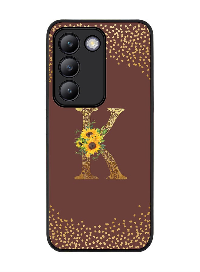 Stylizedd Rugged Black edge case for Vivo V30 Lite 5G, Flexible Cover -  Custom Monogram Initial Letter Mandala Floral Pattern Alphabet - K  (Brown ) - Image 1