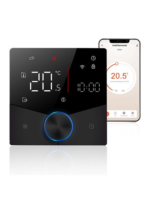 Smart Tuya WiFi Thermostat Voice Control Digital Weekly Programmable Temperature Controller Digital Smart Knob Thermostat with Dimmable Light Color for Electric Heating