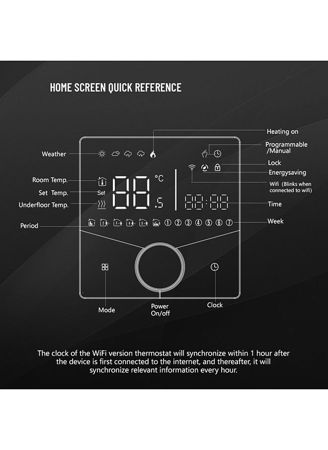 Smart Tuya WiFi Thermostat Voice Control Digital Weekly Programmable Temperature Controller Digital Smart Knob Thermostat with Dimmable Light Color for Electric Heating
