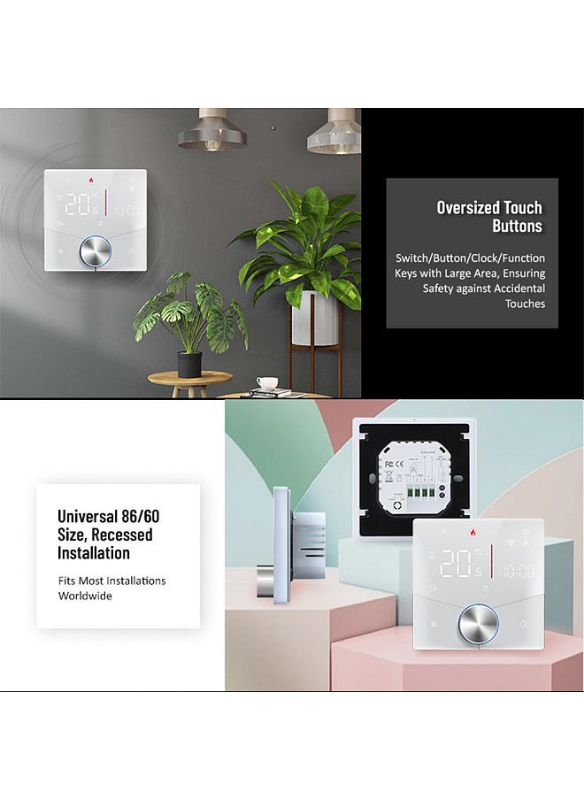 Smart Tuya WiFi Thermostat Voice Control Digital Weekly Programmable Temperature Controller Digital Smart Knob Thermostat with Dimmable Light Color for Electric Heating