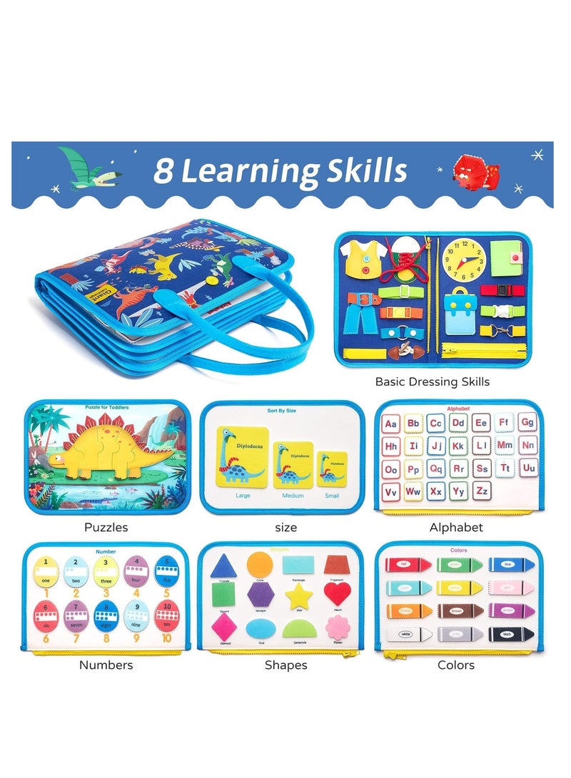 Dinosaur Busy Board for Toddlers 1-4 Years, Educational Travel Activity Toy, Montessori Fine Motor Skills Development for Boys & Girls, Perfect Gift for Ages 2-4 (Blue) - Image 2