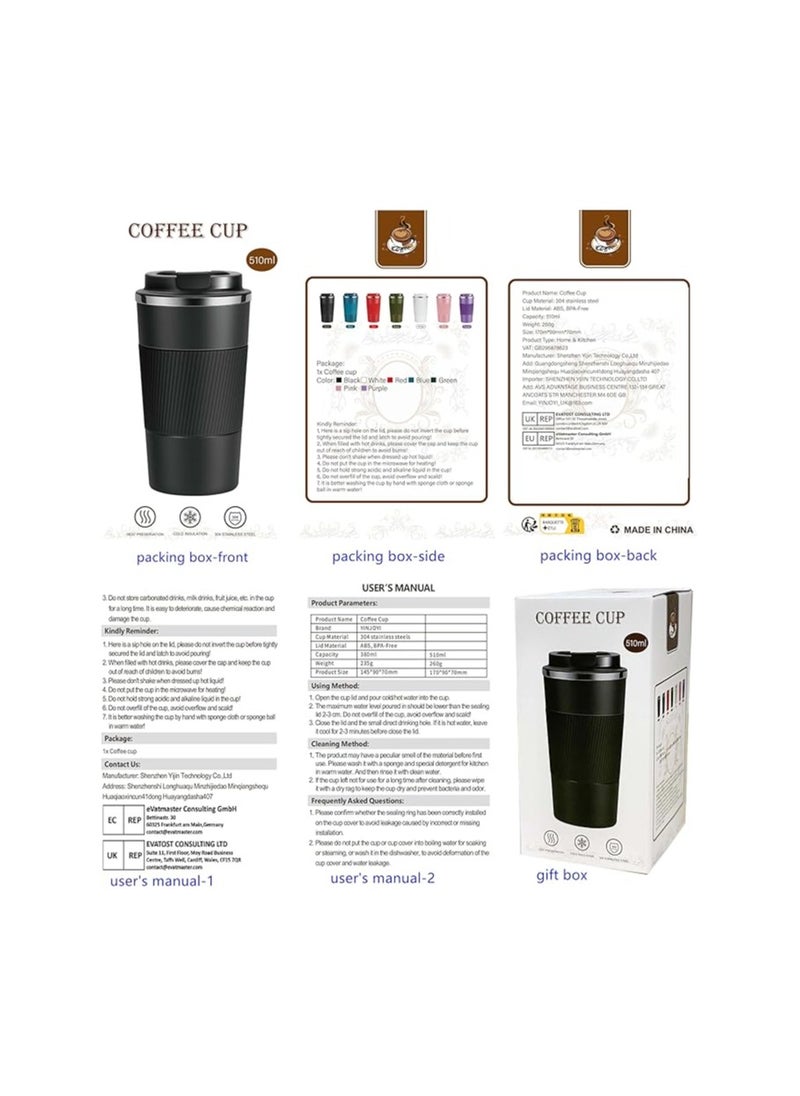 Generic - Travel Mug Reusable Coffee Cups Thermal Insulated Vacuum Insulation Stainless Steel Bottle for Hot Cold Drinks (Red, 510ml) - Image 1