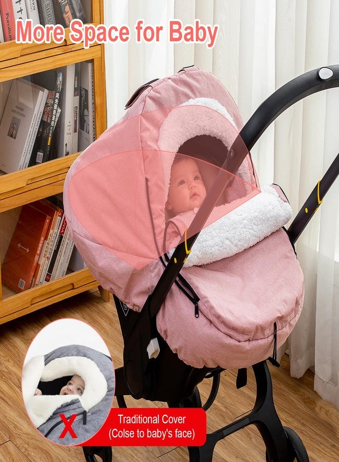 Kaseeous Winter Baby Car Seat Cover, Carseat Cover with Plush Sherpa Fleece Lining, Infant Car Seat Canopy with Peeping Window & Huge Space, Warm & Snug Baby Carrier Cover for Cold Weather - Image 5