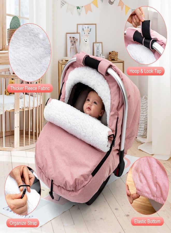 Kaseeous Winter Baby Car Seat Cover, Carseat Cover with Plush Sherpa Fleece Lining, Infant Car Seat Canopy with Peeping Window & Huge Space, Warm & Snug Baby Carrier Cover for Cold Weather - Image 4