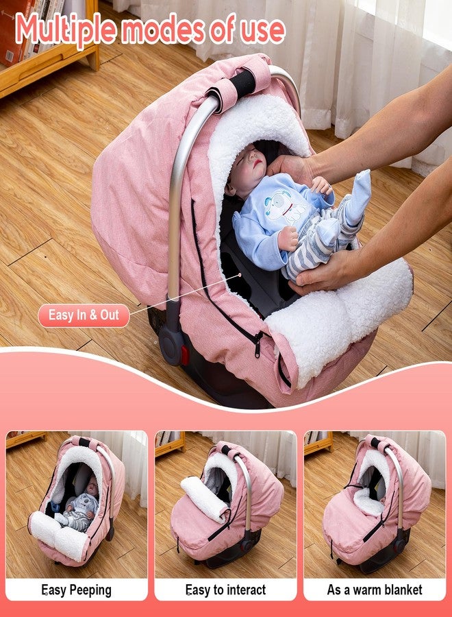 Kaseeous Winter Baby Car Seat Cover, Carseat Cover with Plush Sherpa Fleece Lining, Infant Car Seat Canopy with Peeping Window & Huge Space, Warm & Snug Baby Carrier Cover for Cold Weather - Image 2