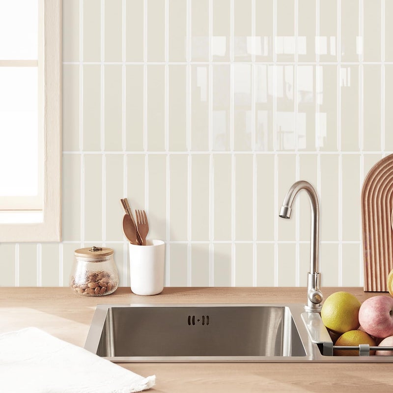 Alwayspon 10 Sheets 3D Peel and Stick PVC Backsplash Tiles, 10"x10" Self-Adhesive Wall Tile Stickers Stick on Subway Tiles for Kitchen Bathroom, Beige - Image 5