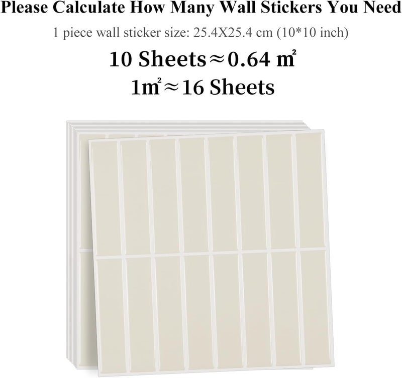 Alwayspon 10 Sheets 3D Peel and Stick PVC Backsplash Tiles, 10"x10" Self-Adhesive Wall Tile Stickers Stick on Subway Tiles for Kitchen Bathroom, Beige - Image 2