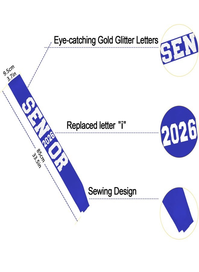Partyprops 6Pcs Blue Senior 2026 Satin Sashes with White Glitter Letters Senior 2026 Decorations- 2026 Graduation Celebrations Sashes - Senior Cheer Sash - Cheerleader Sash - Class Competition Sashes - Image 3