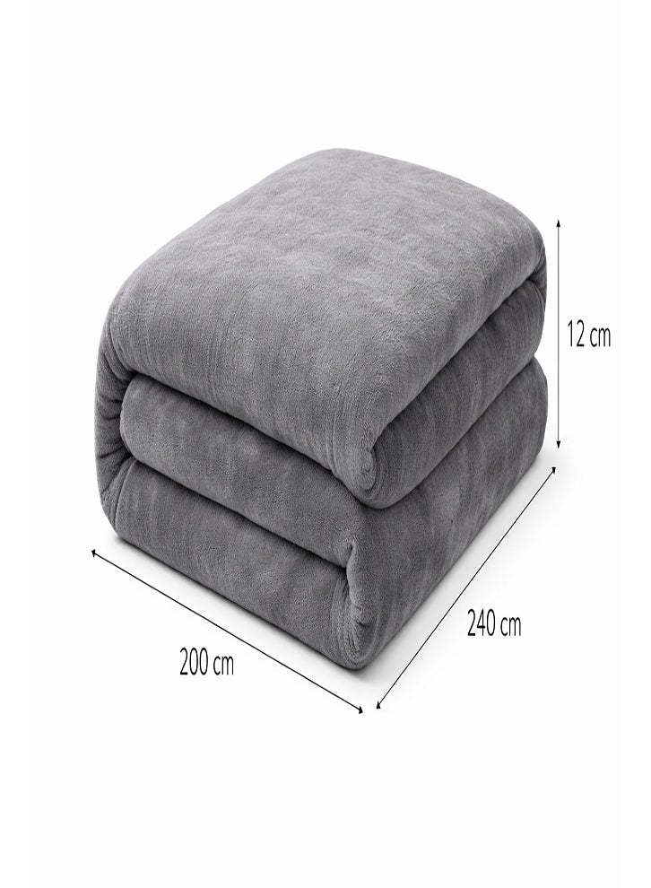 DORMICO Fleece Blanket 200x240 cm Microfiber Soft Warm Lightweight Breathable Double Bed Blanket Grey - Image 3