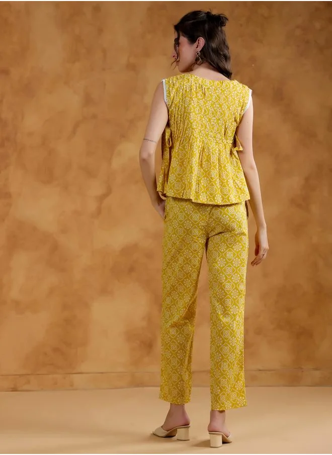 sanskrutihomes Sanskrutihomes Printed Round Neck Sleeveless Top and Pants Co-Ords
