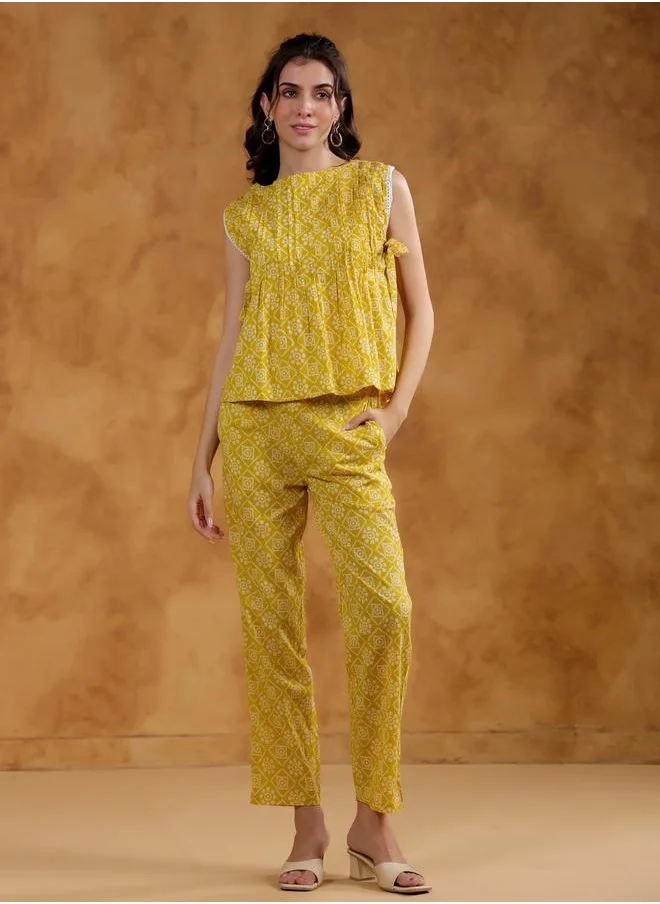 sanskrutihomes Sanskrutihomes Printed Round Neck Sleeveless Top and Pants Co-Ords