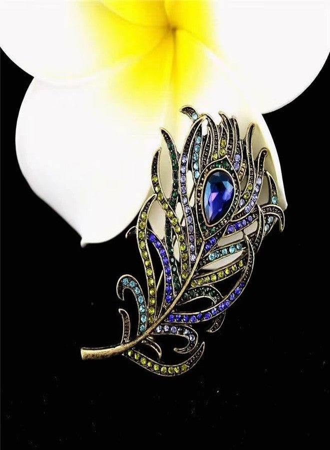 Axmerdal 2Pcs Women Vintage Enamel Blue Peacock Feather Brooch Pins Simulated Crystal Plume Brooches Pin Costume Jewelry for Tie Hat Scarf - Image 4