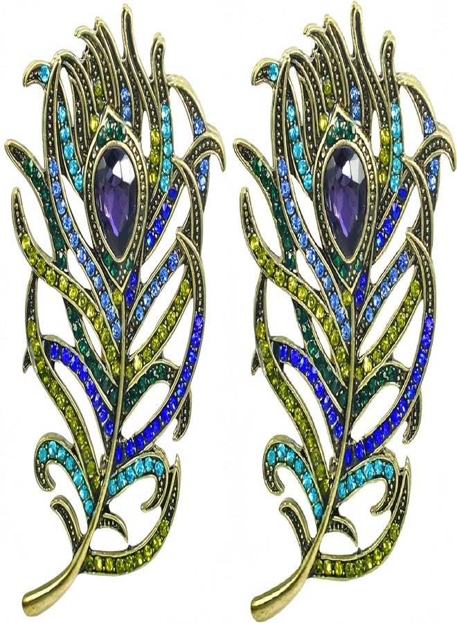 Axmerdal 2Pcs Women Vintage Enamel Blue Peacock Feather Brooch Pins Simulated Crystal Plume Brooches Pin Costume Jewelry for Tie Hat Scarf - Image 1