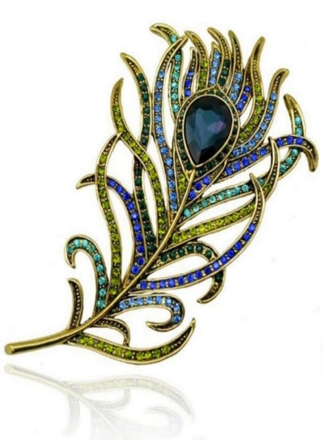 Axmerdal 2Pcs Women Vintage Enamel Blue Peacock Feather Brooch Pins Simulated Crystal Plume Brooches Pin Costume Jewelry for Tie Hat Scarf - Image 3
