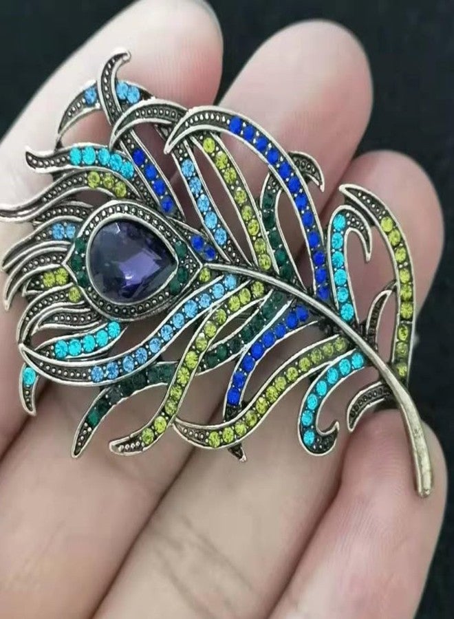 Axmerdal 2Pcs Women Vintage Enamel Blue Peacock Feather Brooch Pins Simulated Crystal Plume Brooches Pin Costume Jewelry for Tie Hat Scarf - Image 5