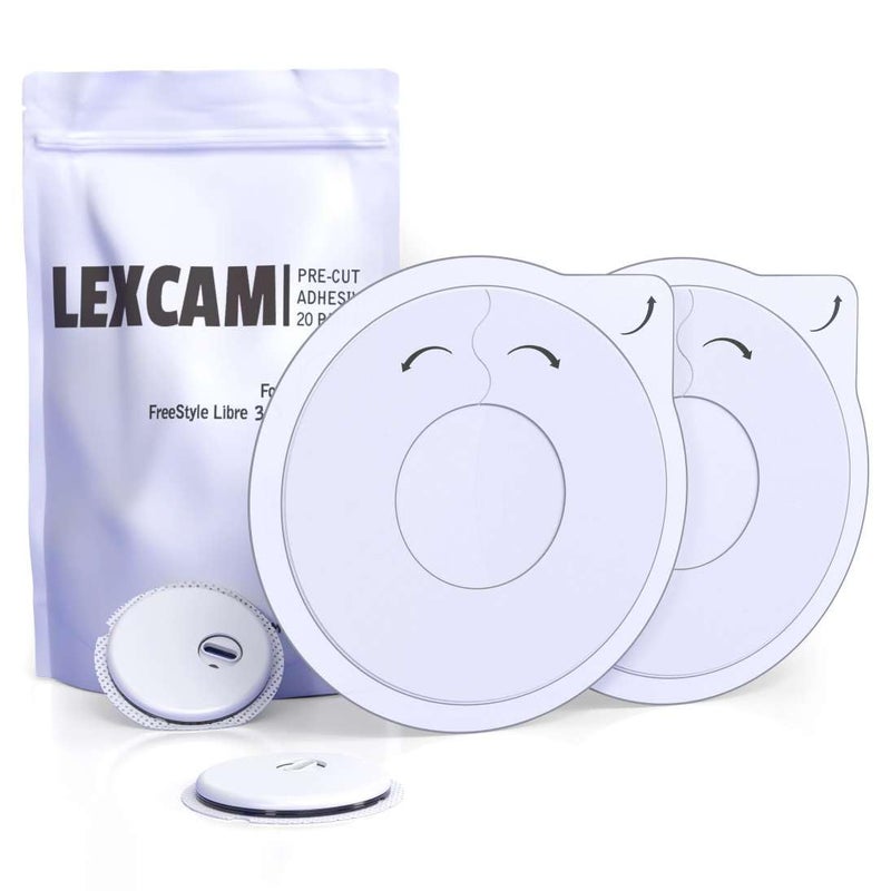 LEXCAM أغطية حساسات ليكسكام اللاصقة لفريستايل ليبر 3 فقط - عبوة من 20 لاصقة، مقاومة للماء، غطاء شفاف مع فتحة في المنتصف لجهاز مراقبة الجلوكوز المستمر، الحساس غير متضمن - Image 1