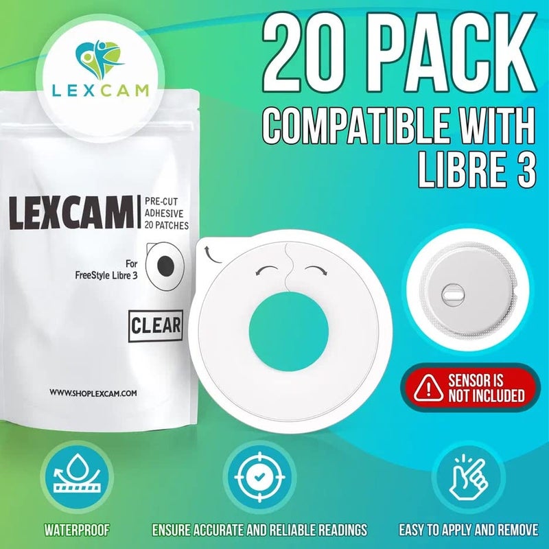 LEXCAM أغطية حساسات ليكسكام اللاصقة لفريستايل ليبر 3 فقط - عبوة من 20 لاصقة، مقاومة للماء، غطاء شفاف مع فتحة في المنتصف لجهاز مراقبة الجلوكوز المستمر، الحساس غير متضمن - Image 4