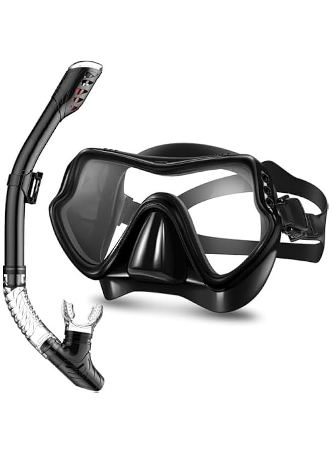 Generic Snorkel Mask Set Snorkeling Gear Dry Snorkel Set and Mask Kids Adults Anti Fog 180 Degree Seaview with Mesh Bag, Scuba Diving Swimming Training Equipment Men Women - Image 1