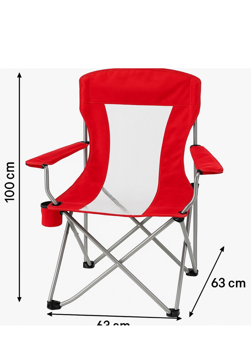 GO2CAMPS Premium Quality and Durable Lightweight Foldable Camping Chair with Armrests & Built-in Cup Holder and Carry Bag â€“ Heavy Duty Portable Outdoor Folding Chair for Desert Camping, Garden Relaxation, Fishing, Beach Trips, Outdoor Travel, Hiking and Picnics â€“ Comfortable & Compact Design â€“ 63 x 63 x 98 cm - Image 2